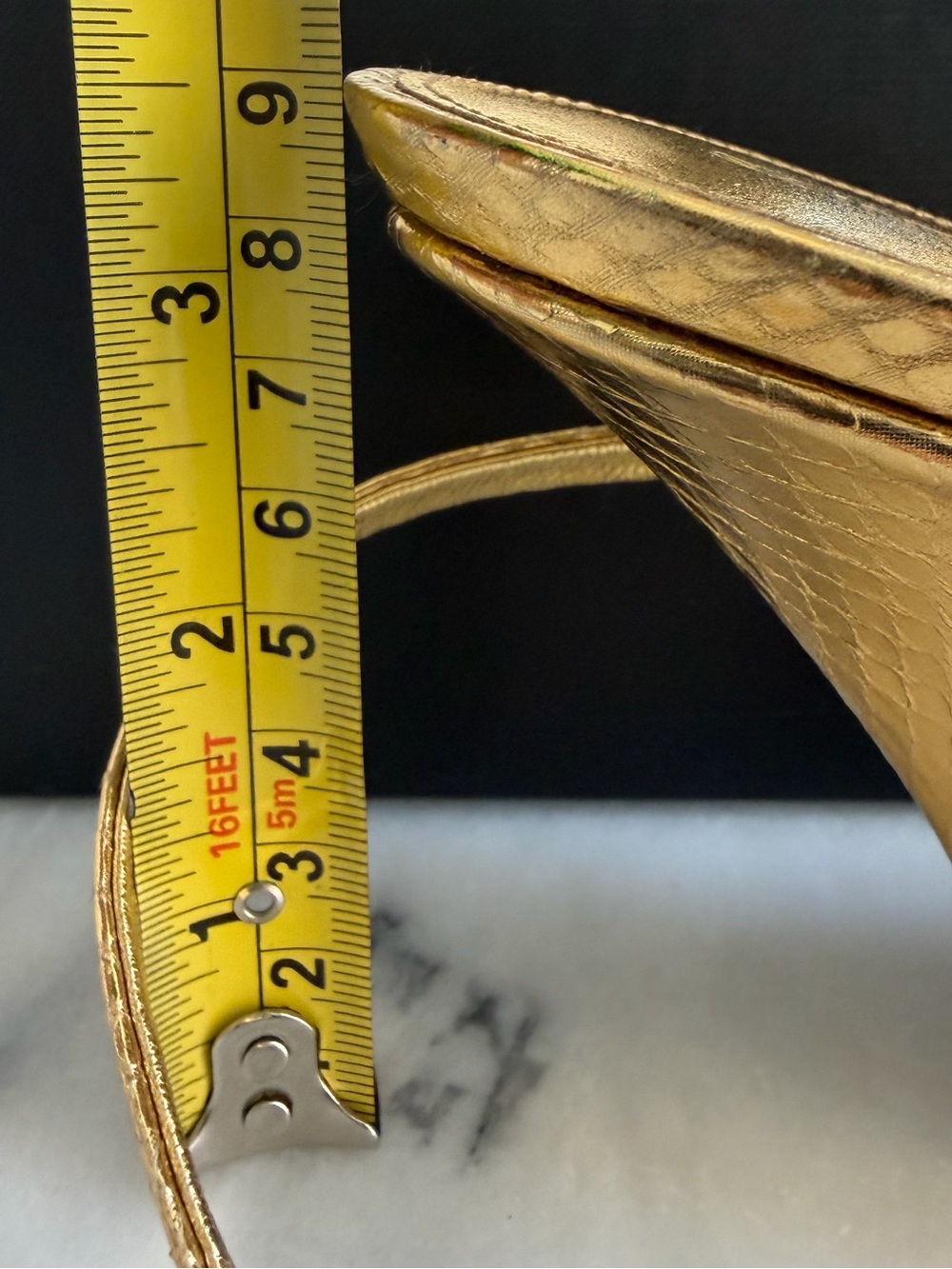 Almost New - Saint Laurent Metallic Gold Strappy Slide Sandals Heel Wedges - Picture 5 of 6